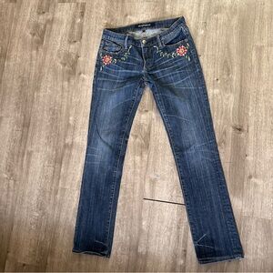 DRIFTWOOD Dark Blue  Jeans with Floral Embroidery